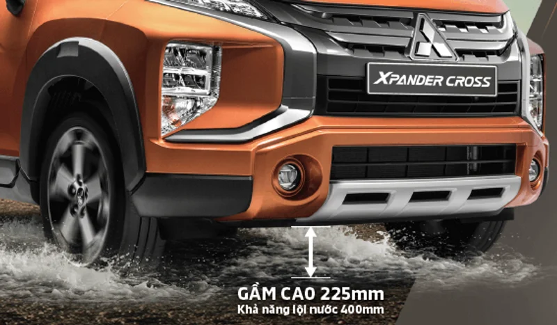Mitsubishi Xpander Cross 2025 khẳng định khả năng vận hành linh hoạt vượt trội với khoảng sáng gầm cao 225mm.