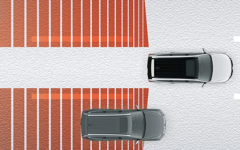 Hệ thống sử dụng các cảm biến để phát hiện các phương tiện nằm trong vùng điểm mù của xe ở bên trái hoặc bên phải. Khi phát hiện có phương tiện nằm trong điểm mù ở phía nào, cảnh báo sẽ xuất hiện trên gương chiếu hậu ở phía đó.