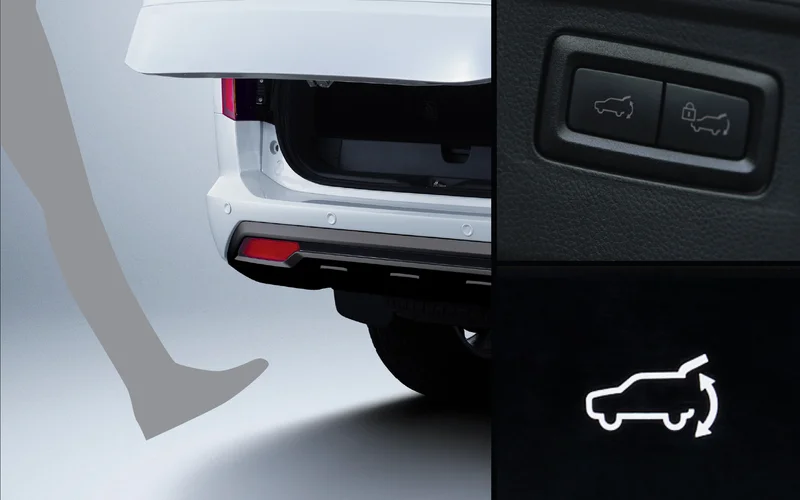 Cho phép mở hoặc đóng cốp bằng cách đưa chân vào khu vực hai cảm biến ở hai bên phía sau xe. Trang bị chức năng khóa tự động và ghi nhớ chiều cao mở cốp