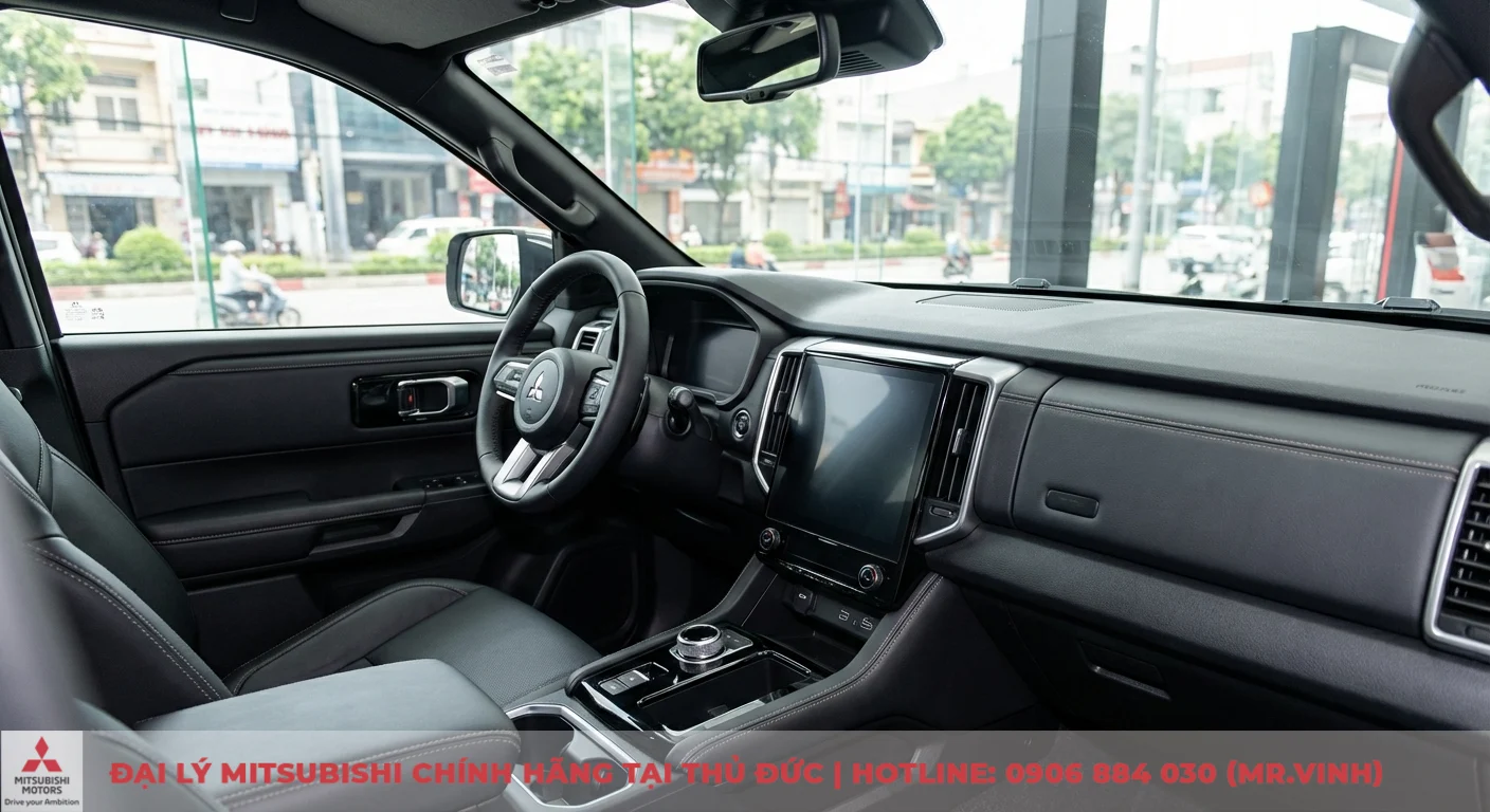 Mitsubishi Triton 2026 có gì mới: Cập nhật thiết kế, động cơ & công nghệ 2 Nội thất khoang lái xe Mitsubishi Triton hiện đại với vô lăng, bảng đồng hồ kỹ thuật số và màn hình giải trí lớn