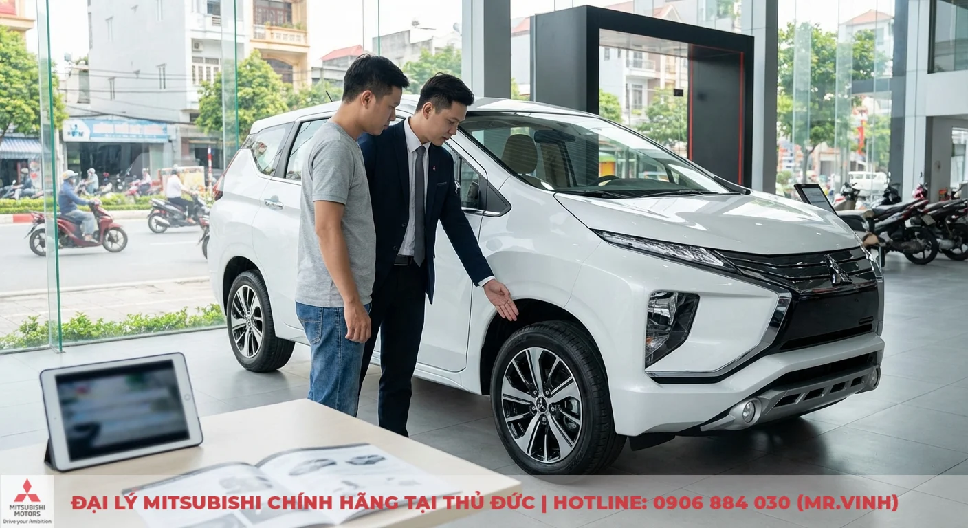Kh&aacute;ch h&agrave;ng t&igrave;m hiểu hệ thống phanh ABS, EBD của Xpander 2026 được nh&acirc;n vi&ecirc;n đại l&yacute; giới thiệu chi tiết