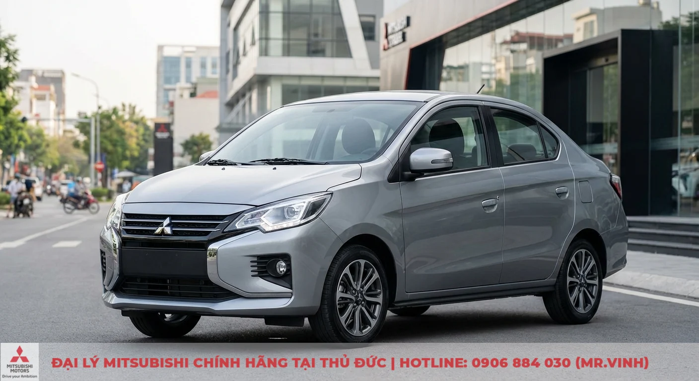 Mitsubishi Attrage 2026 với thiết kế ngoại thất Dynamic Shield hiện đại, đ&egrave;n LED v&agrave; la-zăng hợp kim thể thao