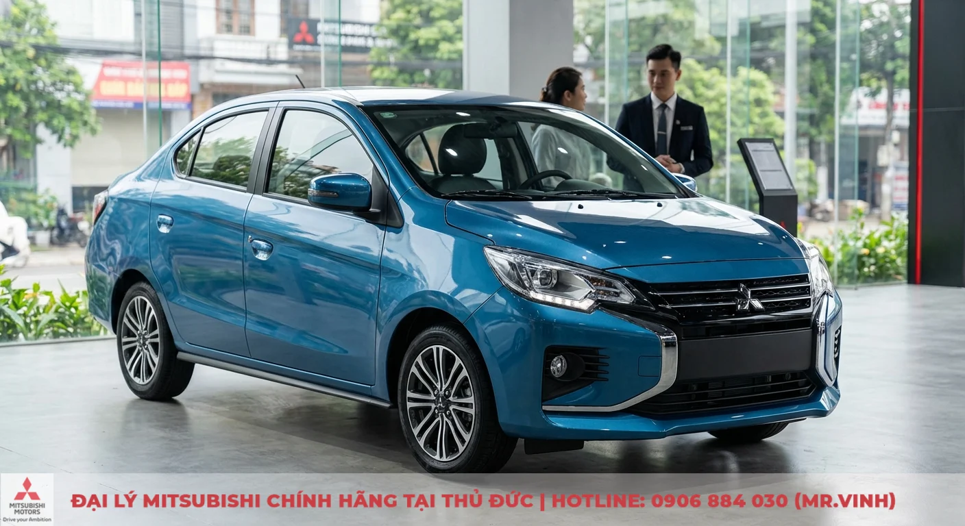 Mitsubishi Attrage 2026 với thiết kế Dynamic Shield hiện đại, đ&egrave;n pha LED sắc sảo v&agrave; m&acirc;m xe hợp kim mới