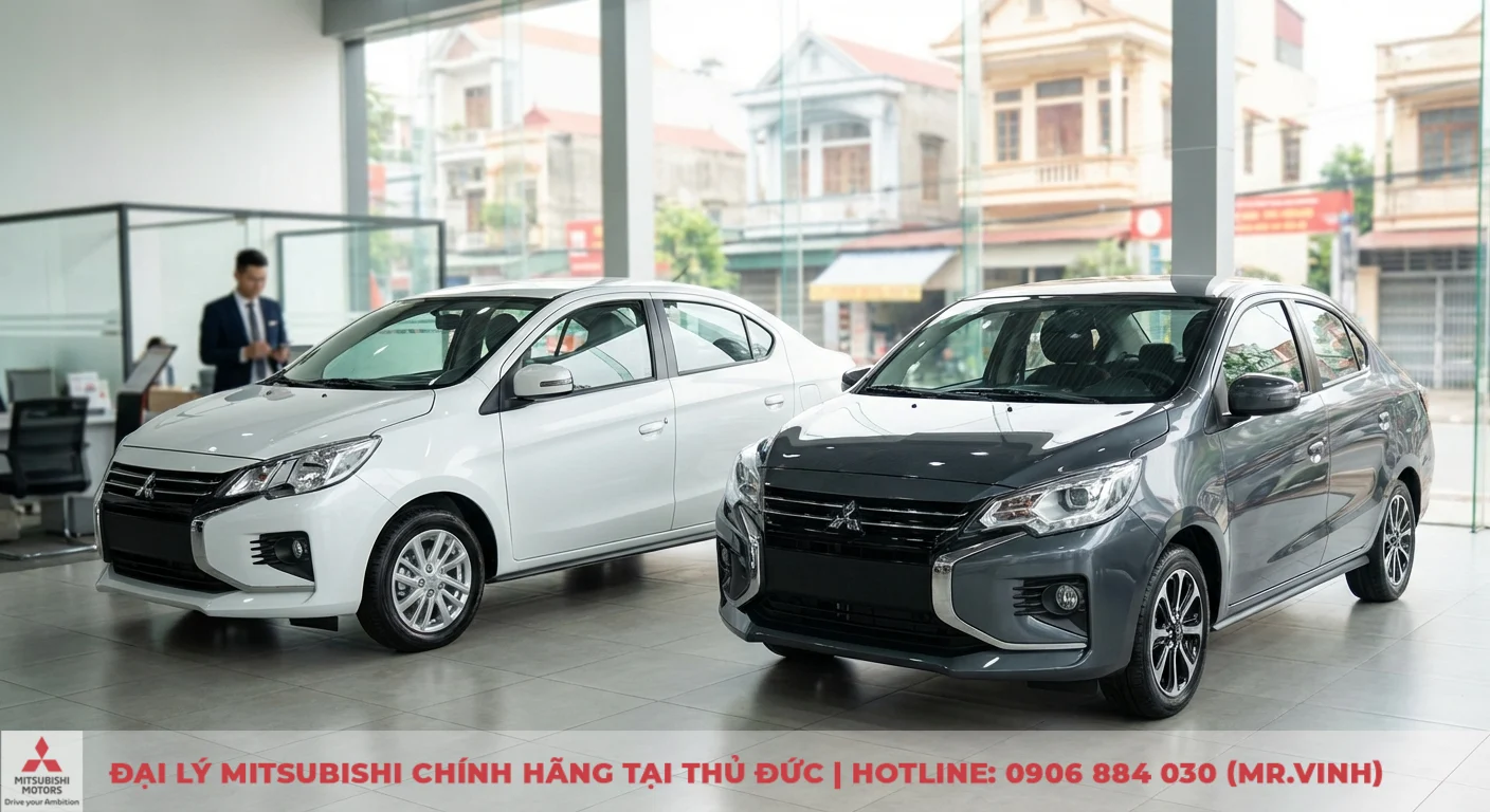 So s&aacute;nh phong c&aacute;ch ngoại thất Attrage hiện đại, năng động qua hai phi&ecirc;n bản m&agrave;u trắng v&agrave; x&aacute;m trưng b&agrave;y