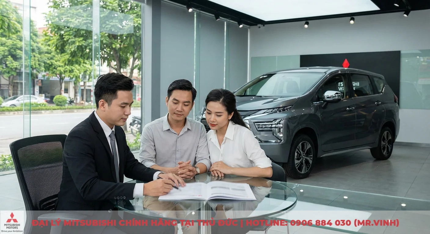 Bảo hành Xpander 2026: Thời hạn và điều kiện tại Mitsubishi Saigon 3S 1 Khách hàng được tư vấn hợp đồng mua Mitsubishi Xpander, thảo luận chính sách bảo hành mới và các điều khoản liên quan
