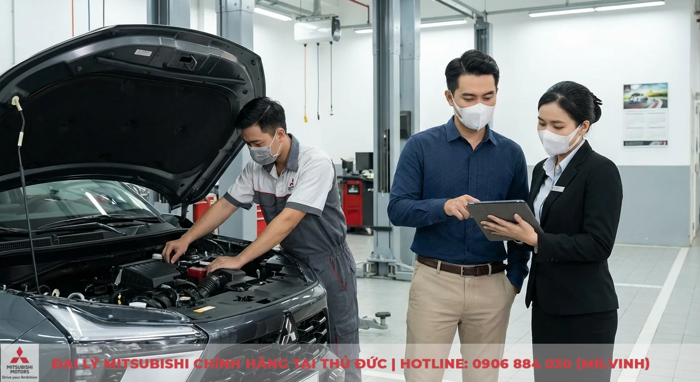 Bảo dưỡng định kỳ Xforce 2026 tại đại l&yacute; Mitsubishi, nh&acirc;n vi&ecirc;n tư vấn giải ph&aacute;p tối ưu chi ph&iacute; nu&ocirc;i xe cho kh&aacute;ch h&agrave;ng