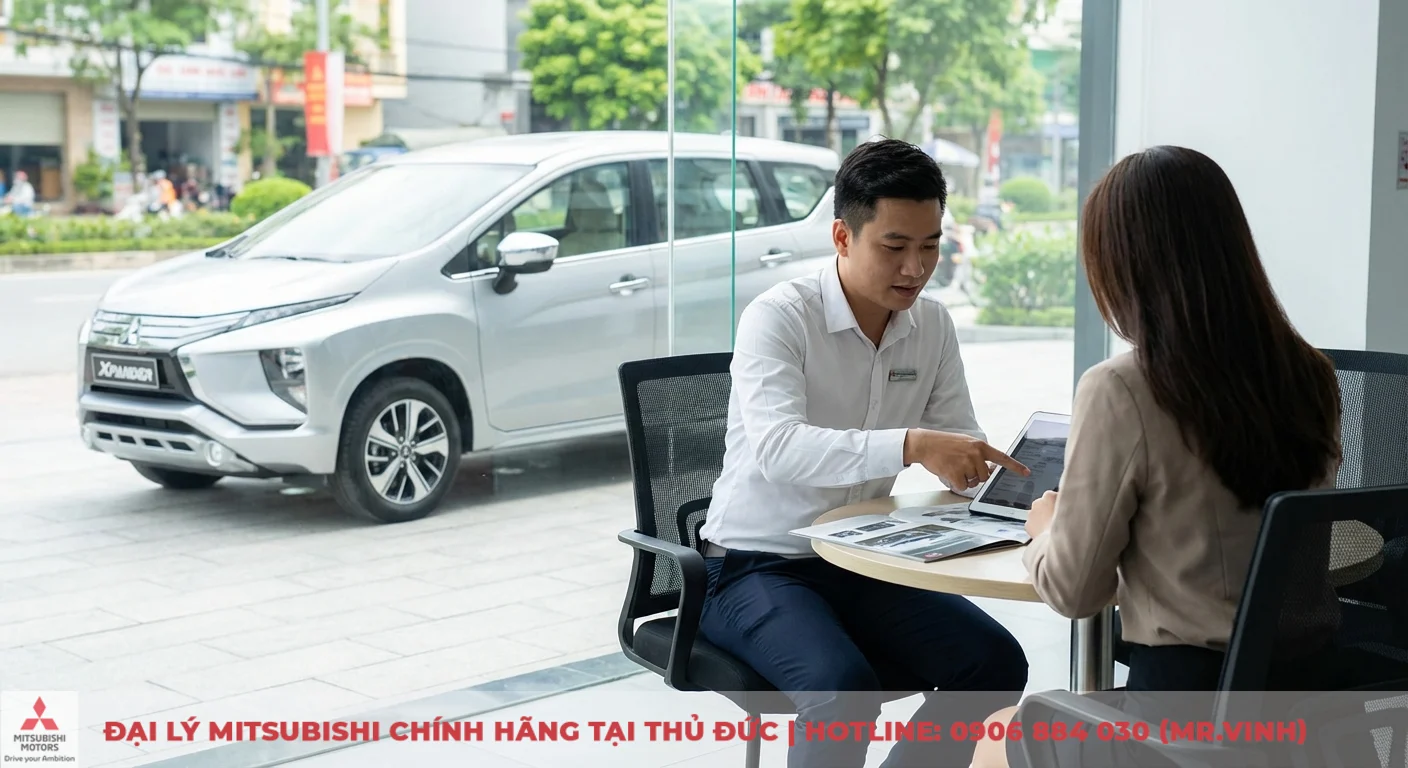 Nh&acirc;n vi&ecirc;n tư vấn Mitsubishi Xpander 2026 giới thiệu chi tiết c&aacute;c hạng mục chi ph&iacute; nu&ocirc;i xe cho kh&aacute;ch h&agrave;ng