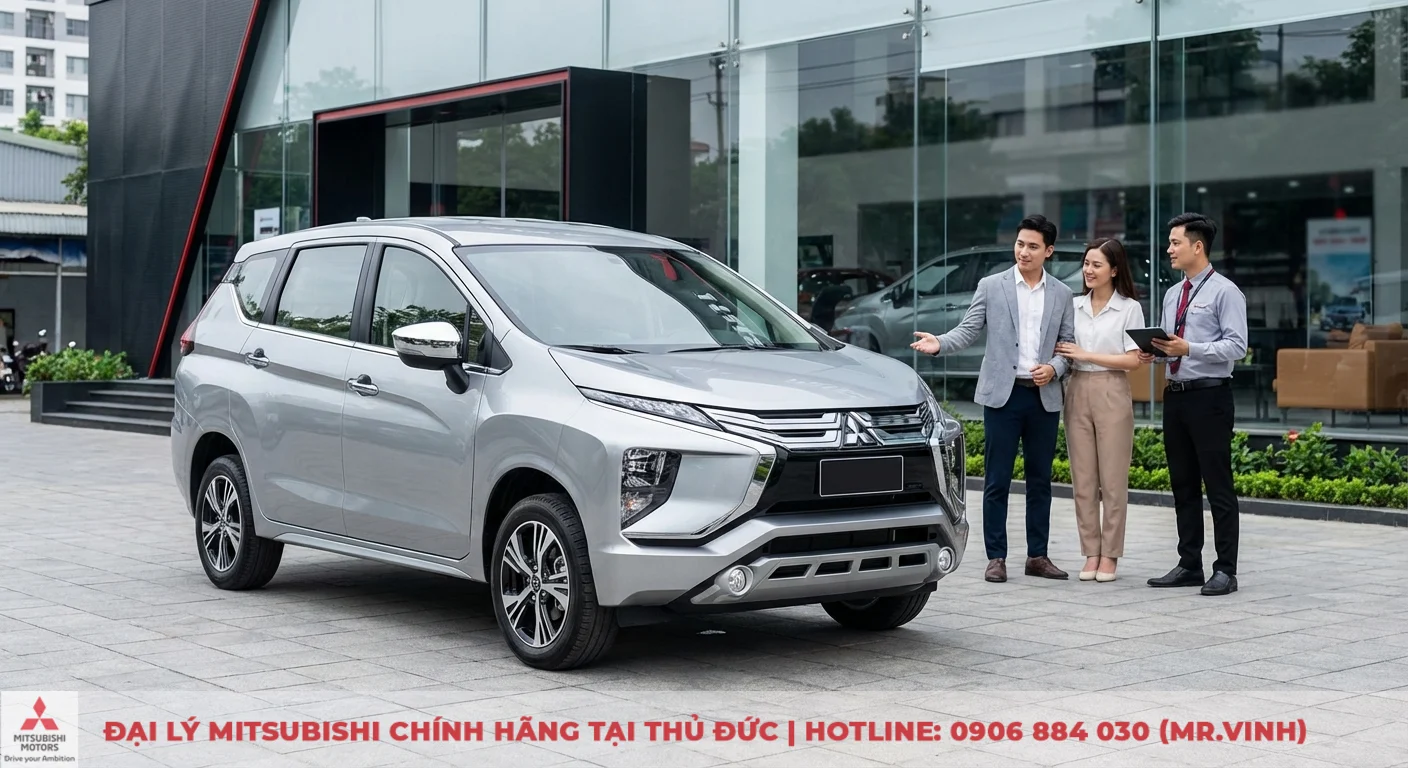 Kh&aacute;ch h&agrave;ng đang t&igrave;m hiểu Mitsubishi Xpander tại showroom, đ&aacute;nh gi&aacute; tiềm năng mẫu Xpander 2026 c&oacute; đ&aacute;ng mua kh&ocirc;ng