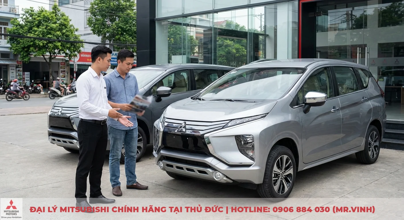 Kh&aacute;ch h&agrave;ng nhận tư vấn so s&aacute;nh c&aacute;c mẫu xe Mitsubishi Xpander, gi&uacute;p đưa ra lời khuy&ecirc;n mua sắm tối ưu