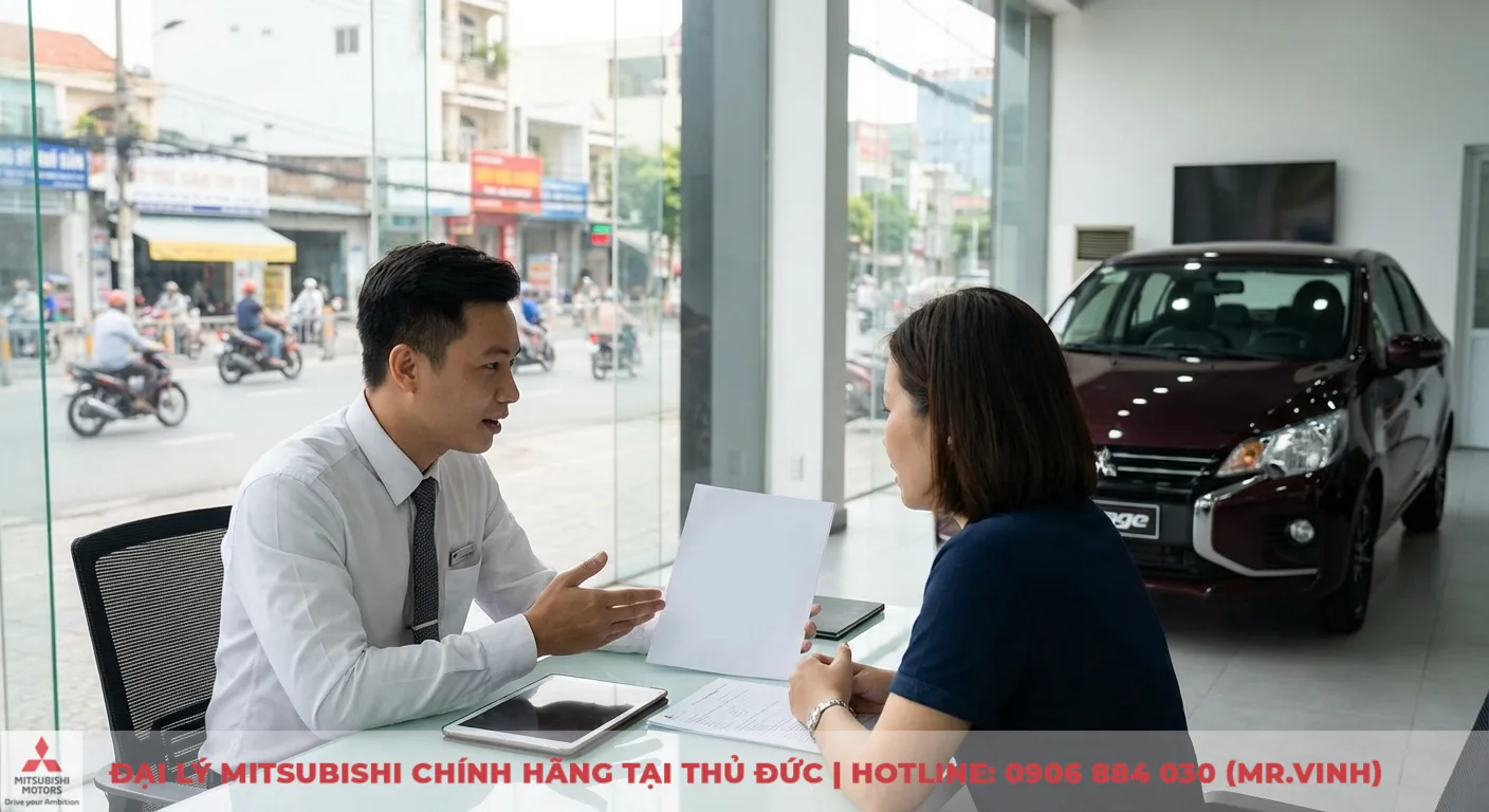 Đại lý Attrage 2026 Thủ Đức: Thông tin mới nhất & báo giá 3 Khách hàng nhận tư vấn báo giá và chương trình ưu đãi sớm Attrage 2026 từ nhân viên tại showroom
