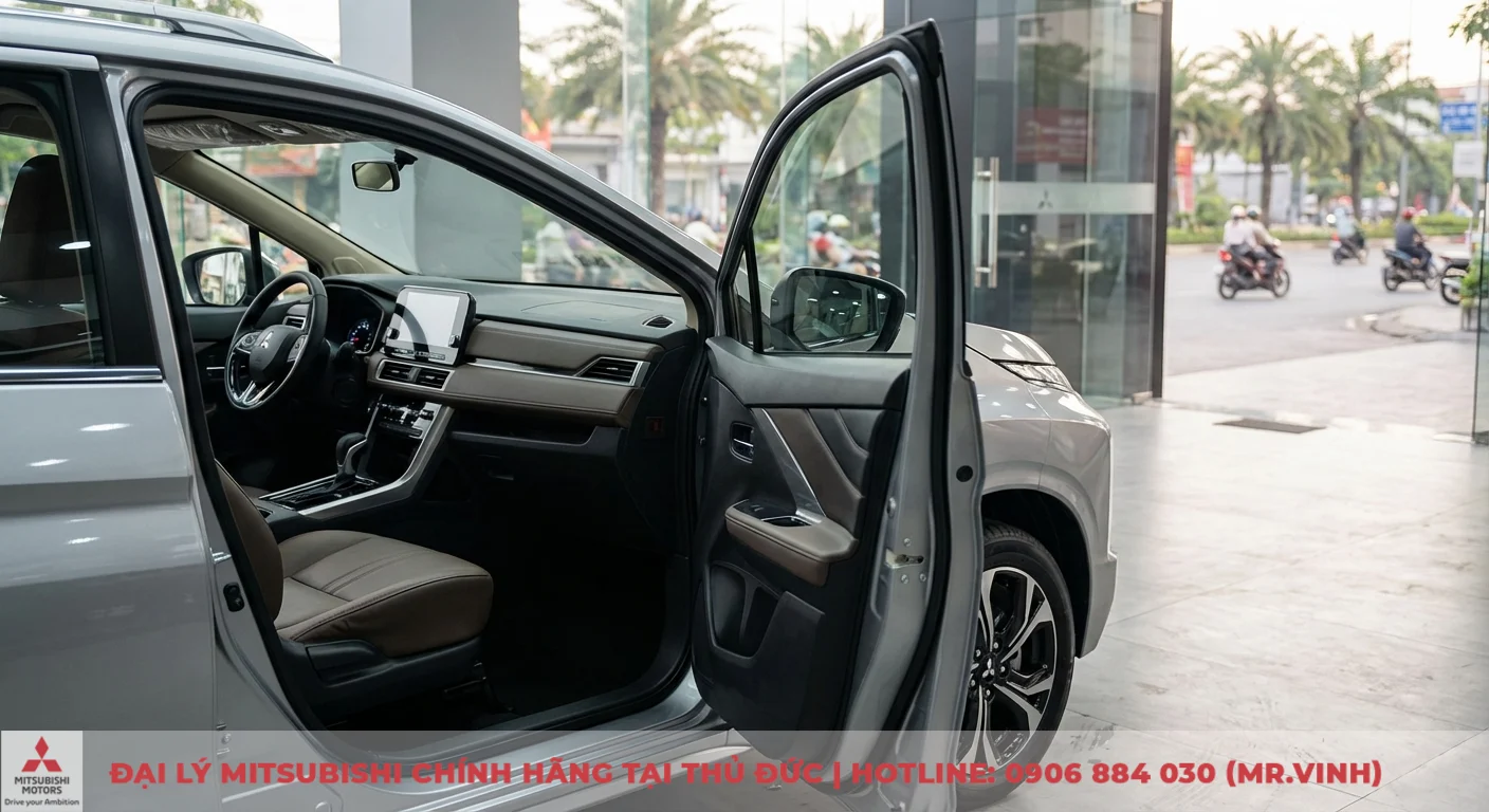 Nội thất Xpander 2026 với khoang l&aacute;i hiện đại, m&agrave;n h&igrave;nh giải tr&iacute; trung t&acirc;m lớn v&agrave; ghế bọc da cao cấp