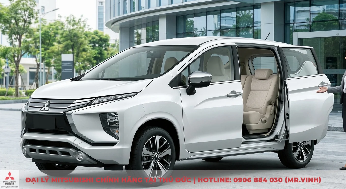 Xpander trắng với thiết kế Dynamic Shield hiện đại, khoang nội thất mở rộng r&atilde;i mang lại trải nghiệm tiện nghi gia đ&igrave;nh