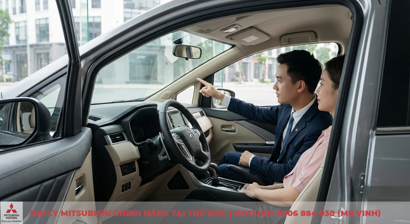 Đánh giá Xpander 2026: Ưu nhược điểm, thông số kỹ thuật và có đáng mua? 4 Người đàn ông tận tình giới thiệu các tính năng hệ thống an toàn hiện đại của Mitsubishi Xpander 2026