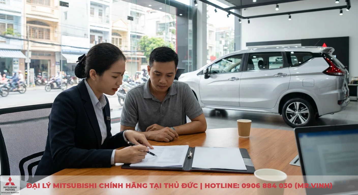 Đánh giá Xpander 2026: Ưu nhược điểm, thông số kỹ thuật và có đáng mua? 6 Nhân viên đại lý Mitsubishi Xpander 2026 tư vấn khách hàng về quy trình mua xe và thủ tục lăn bánh tại TP.HCM