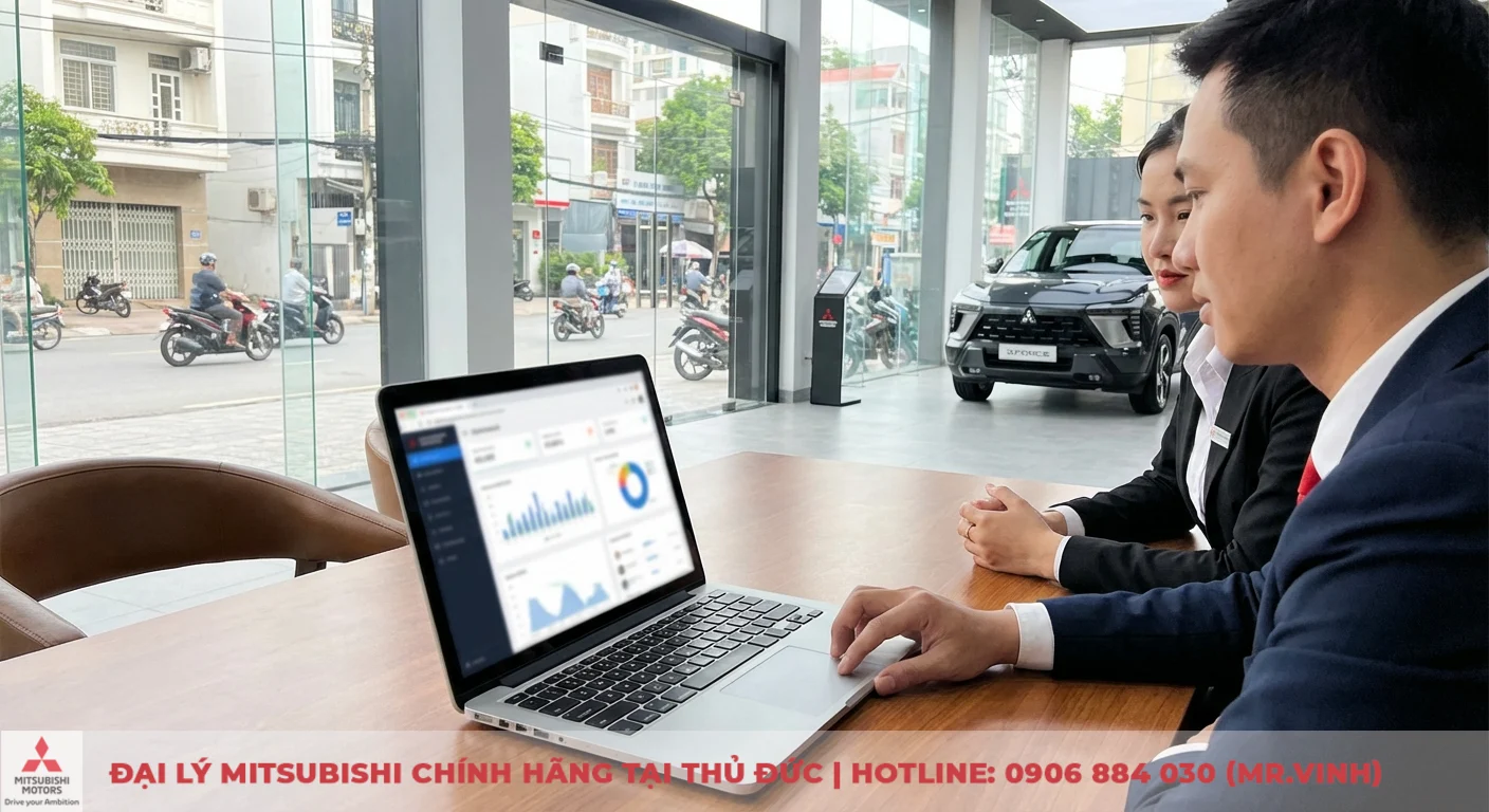 Đặt cọc Mitsubishi Xforce 2026: Ưu đãi độc quyền & thủ tục giao xe 5 Giao diện laptop hiển thị biểu đồ Google Analytics 4 theo dõi chuyển đổi đặt cọc trực tuyến xe Xforce