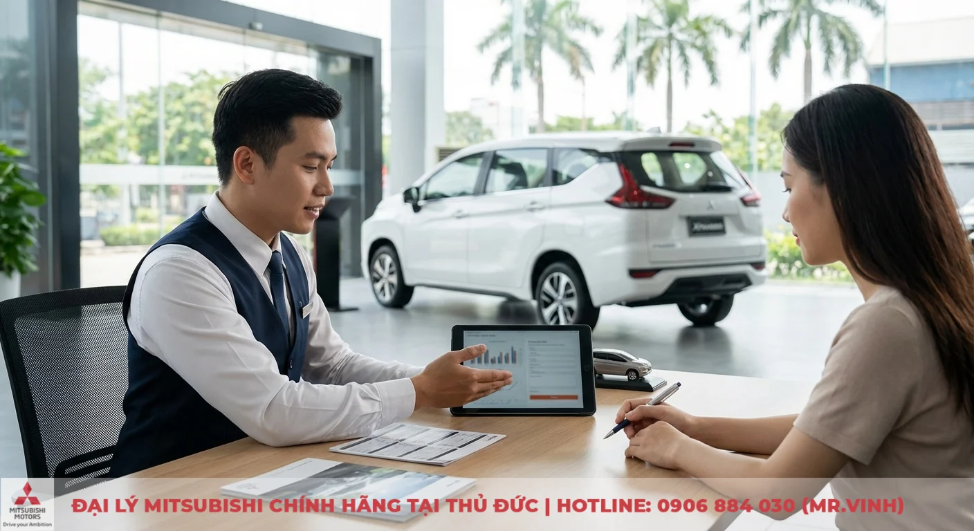 Đặt cọc Mitsubishi Xpander 2026: Cập nhật thông tin, ưu đãi sớm 3 Nhân viên Mitsubishi Saigon 3S tư vấn khách hàng quy trình đăng ký nhận thông tin và đặt cọc Xpander 2026 trên máy tính bảng