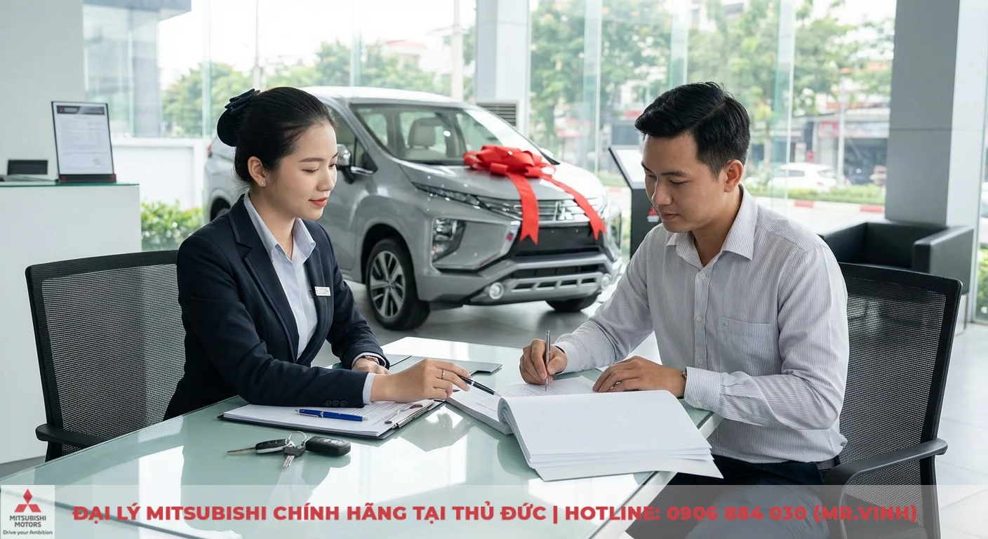Thủ tục mua xe Cross: Kh&aacute;ch h&agrave;ng v&agrave; nh&acirc;n vi&ecirc;n đại l&yacute; ho&agrave;n tất k&yacute; hợp đồng, hồ sơ chuẩn bị đăng k&yacute; xe tại TP.HCM