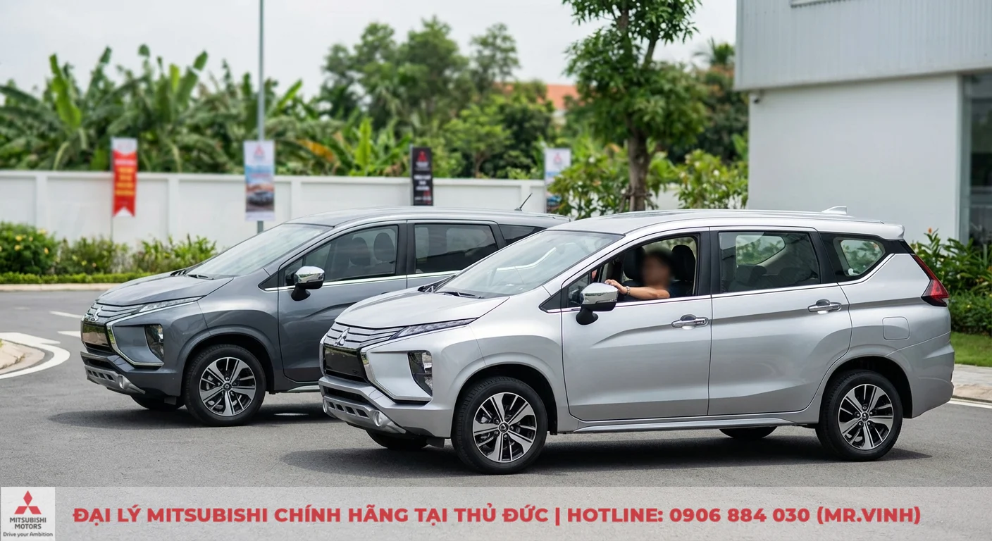 Động cơ Xpander Cross 2026: Thông số, công suất và hộp số CVT 3 Hai chiếc Xpander Cross màu bạc và xám đại diện cho phiên bản hiện hành và 2026 để so sánh động cơ