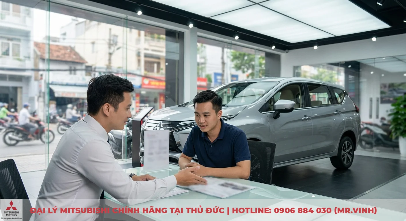 Kh&aacute;ch h&agrave;ng đang được tư vấn về c&aacute;c chương tr&igrave;nh ưu đ&atilde;i v&agrave; khuyến m&atilde;i đặc biệt khi mua Xpander 2026