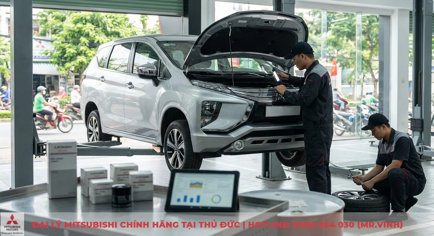 Mitsubishi Xpander được bảo dưỡng định kỳ bởi kỹ thuật vi&ecirc;n, sử dụng phụ t&ugrave;ng ch&iacute;nh h&atilde;ng, đảm bảo chi ph&iacute; vận h&agrave;nh tối ưu