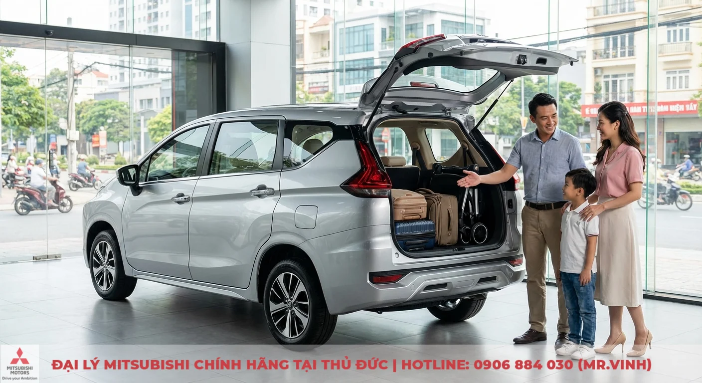 Mitsubishi Xpander cốp mở trưng b&agrave;y kh&ocirc;ng gian h&agrave;nh l&yacute; rộng r&atilde;i, tiện nghi cho gia đ&igrave;nh trong mọi h&agrave;nh tr&igrave;nh