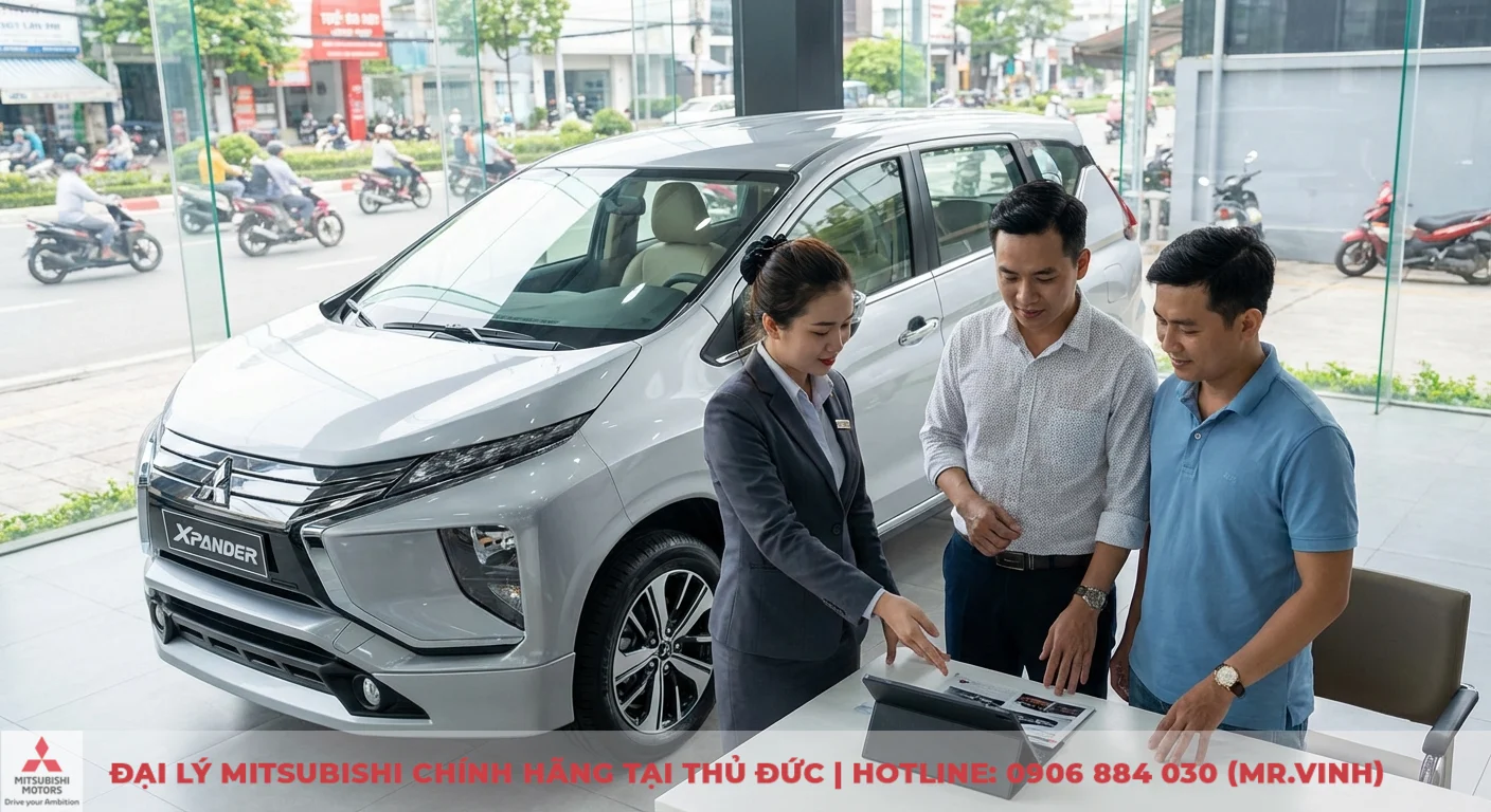 Kh&aacute;ch h&agrave;ng cập nhật th&ocirc;ng tin v&agrave; tư vấn chuy&ecirc;n s&acirc;u về Xpander 2026 tại showroom Mitsubishi Saigon 3S