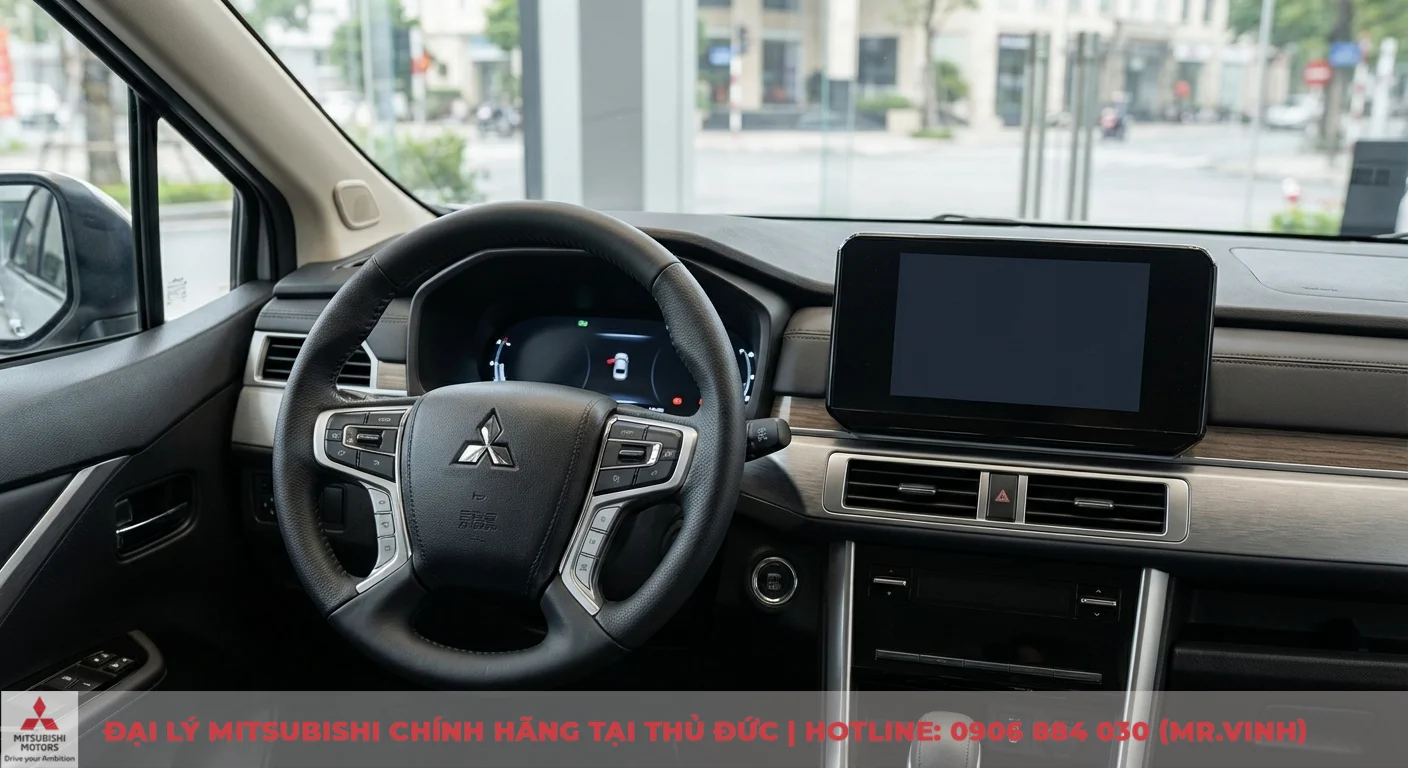 Hình ảnh Xpander 2026: Khám phá thiết kế, nội thất và video 2 Khoang lái Xpander 2026 công nghệ cao với vô lăng bọc da đa chức năng, màn hình giải trí cảm ứng, đồng hồ kỹ thuật số và ốp vân gỗ sang trọng tiện nghi