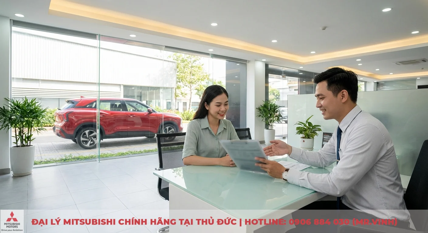 Khuyến mãi Mitsubishi Xforce 2026 – Ưu đãi mới nhất tại Saigon3S TP.HCM 4 Chuyên viên Mitsubishi Saigon3S tư vấn khách hàng về các ưu đãi Xforce 2026 tốt nhất và minh bạch