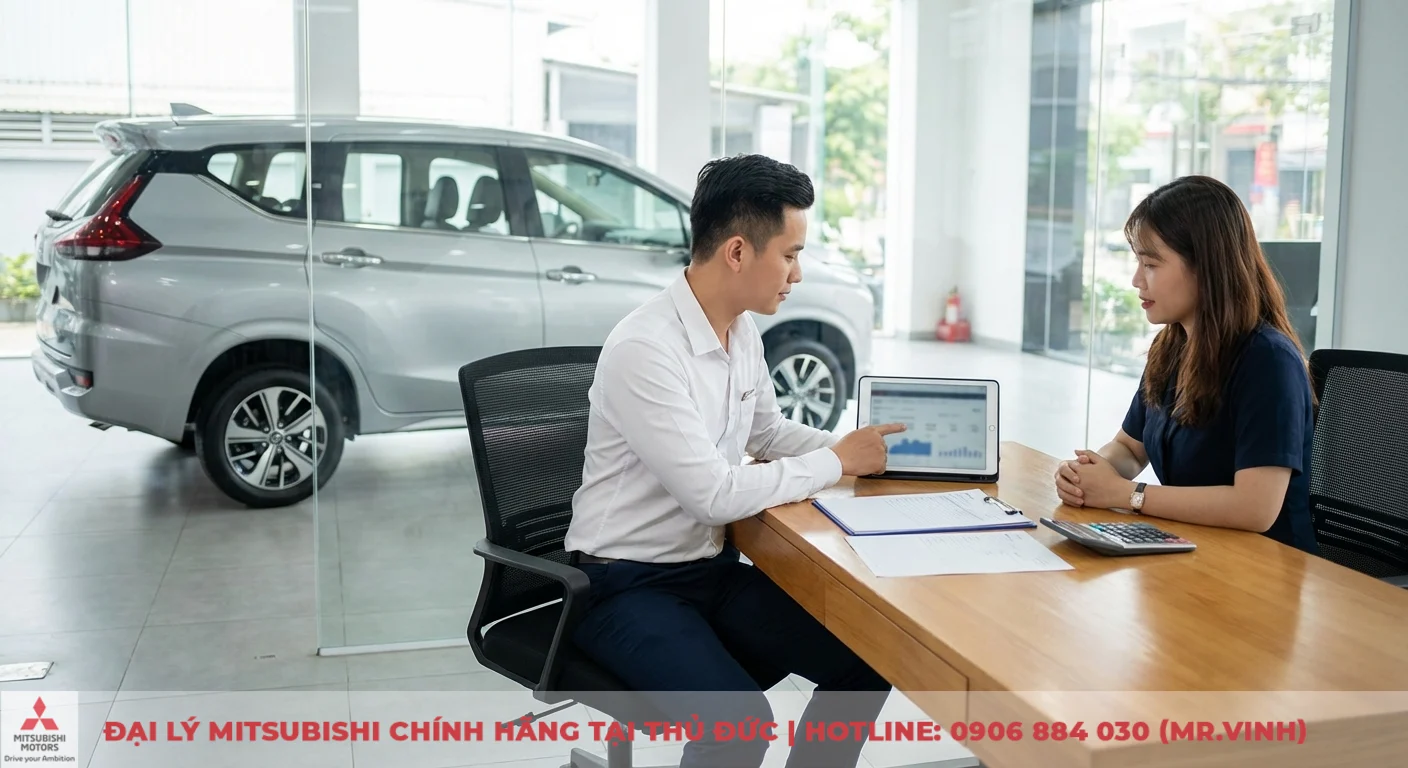 Kh&aacute;ch h&agrave;ng được tư vấn chi tiết về ưu đ&atilde;i v&agrave; chi ph&iacute; lăn b&aacute;nh Mitsubishi Xpander 2026 qua bảng kế hoạch t&agrave;i ch&iacute;nh