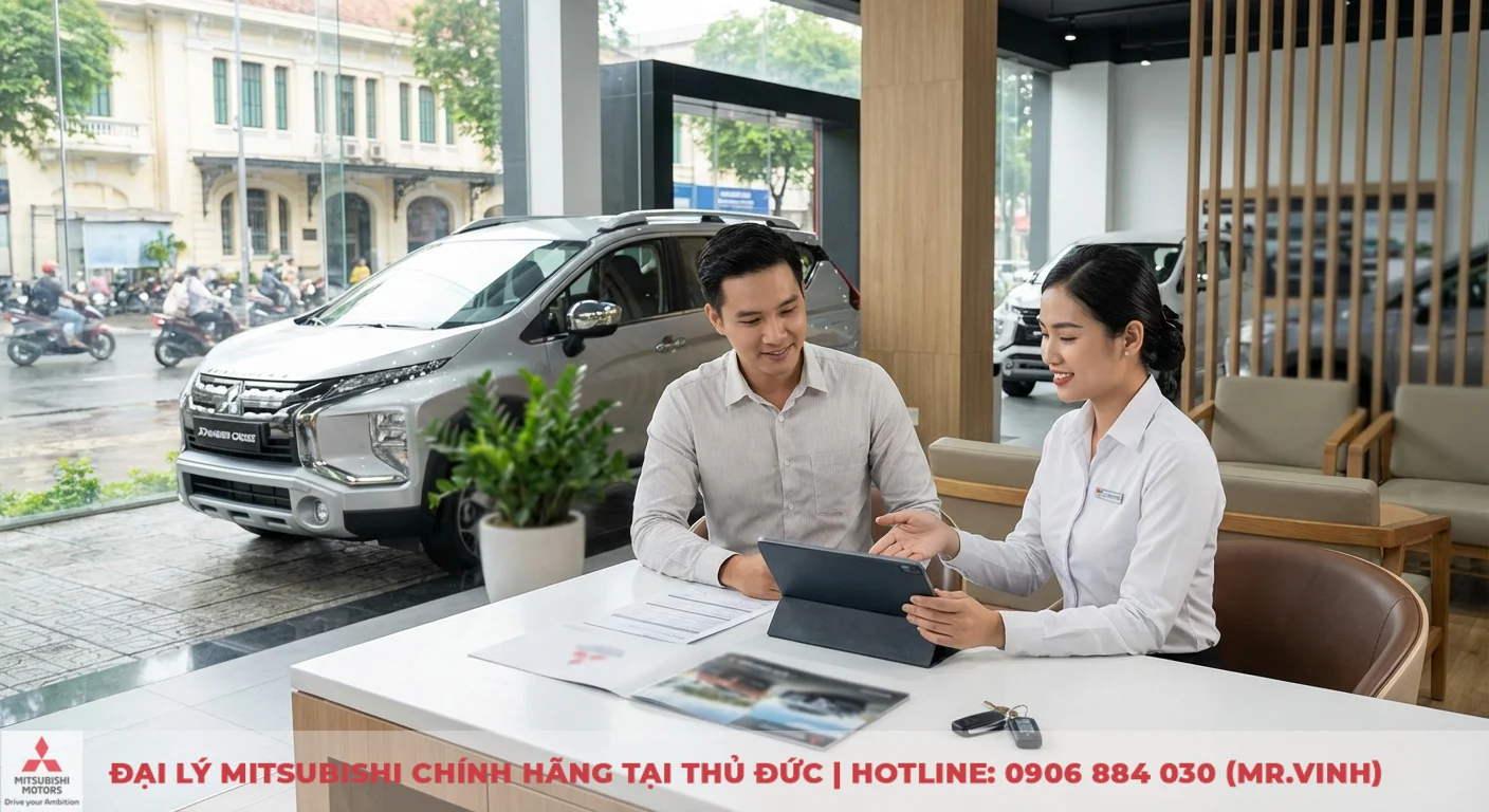 Kh&aacute;ch h&agrave;ng nhận tư vấn chi tiết về Mitsubishi Xpander Cross tại S&agrave;i G&ograve;n 3S để đăng k&yacute; l&aacute;i thử v&agrave; nhận b&aacute;o gi&aacute; ưu đ&atilde;i