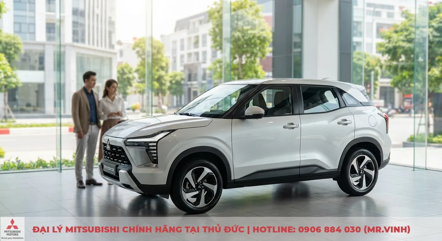 Mitsubishi Xforce 2026 m&agrave;u trắng White Diamond với thiết kế sang trọng, nổi bật trưng b&agrave;y tại showroom
