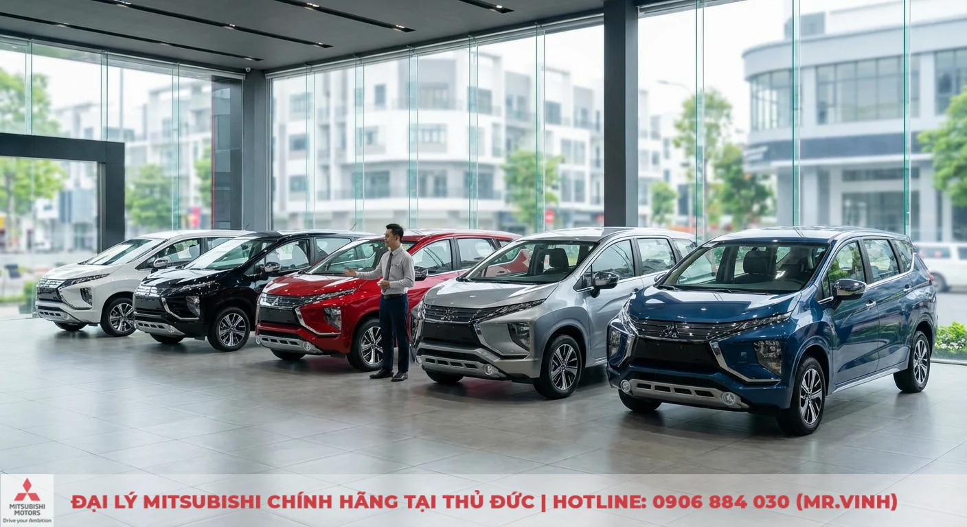 Bảng m&agrave;u xe Xpander 2026 dự kiến trưng b&agrave;y c&aacute;c sắc th&aacute;i trắng, đen, đỏ, bạc v&agrave; xanh đậm trong showroom