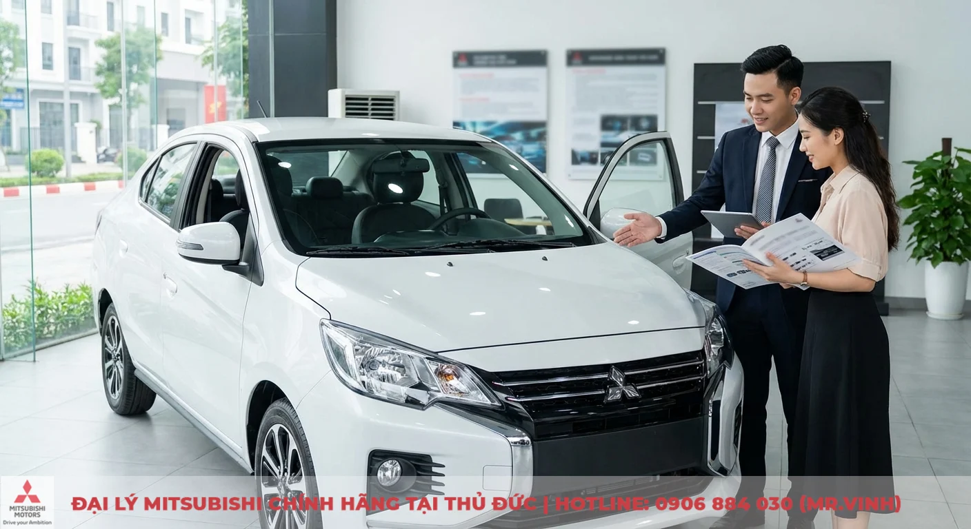 Kh&aacute;ch h&agrave;ng đăng k&yacute; l&aacute;i thử Mitsubishi Attrage v&agrave; nhận tư vấn tại showroom Saigon 3S
