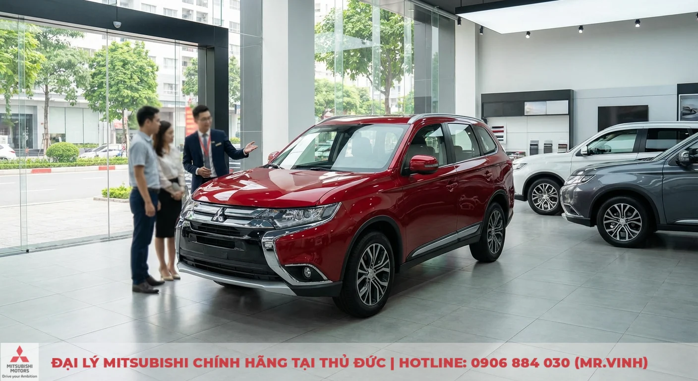 Gian h&agrave;ng trưng b&agrave;y &ocirc; t&ocirc; với nh&acirc;n vi&ecirc;n đang giới thiệu mẫu xe SUV m&agrave;u đỏ cho cặp đ&ocirc;i, c&ugrave;ng c&aacute;c phi&ecirc;n bản xe SUV trắng v&agrave; x&aacute;m trưng b&agrave;y
