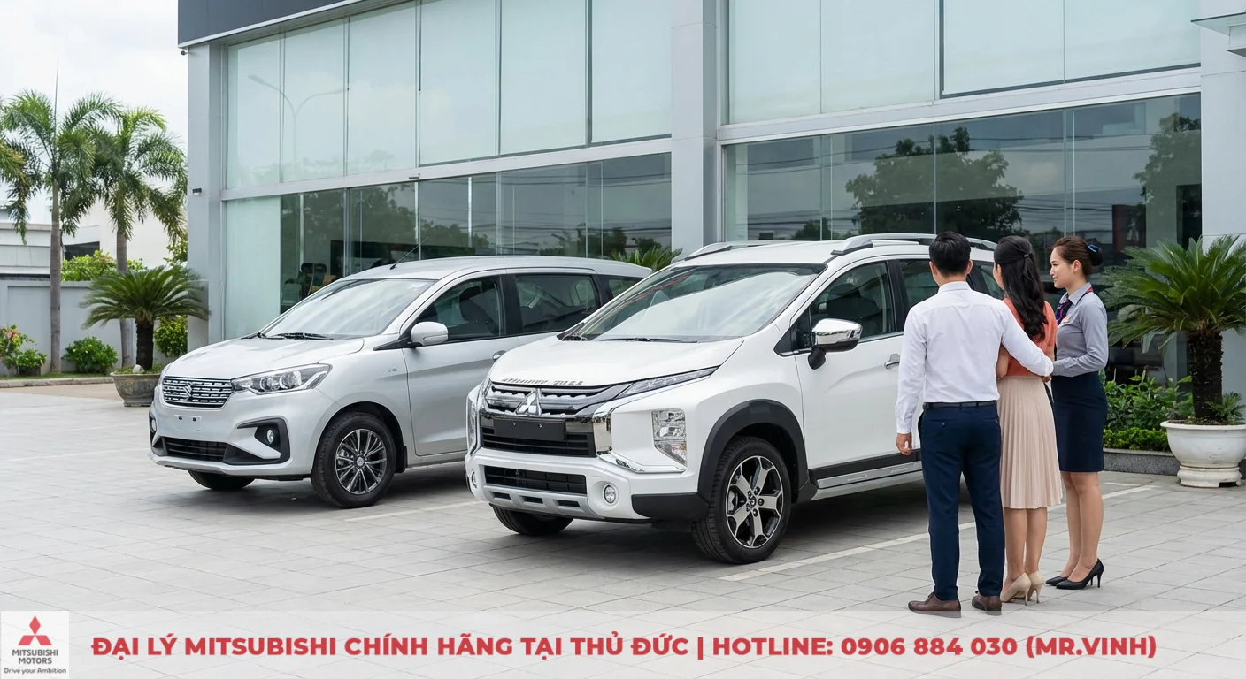 Ngoại thất Xpander Cross 2026: Phân tích thiết kế & điểm nhấn 3 Ngoại thất Xpander Cross 2026 màu trắng và đối thủ Suzuki Ertiga màu bạc, làm nổi bật sự khác biệt thiết kế MPV lai SUV