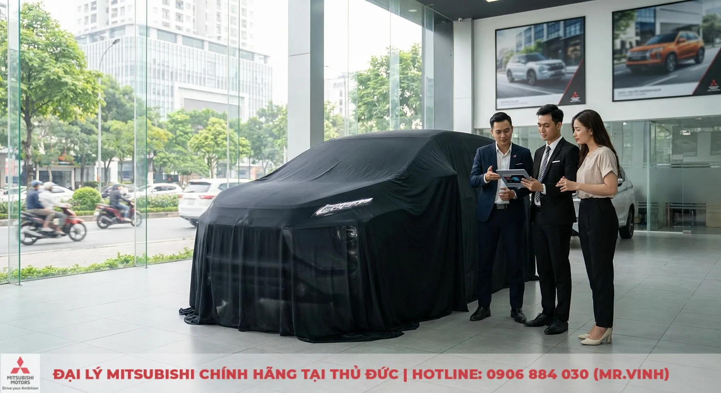Mitsubishi Xpander 2026 (dự kiến) được che bạt tại showroom, chuy&ecirc;n gia thảo luận về bước tiến mới của Mitsubishi