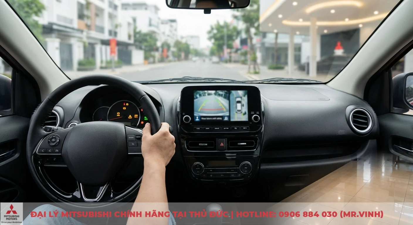 Trải nghiệm tiện nghi c&ocirc;ng nghệ mới với m&agrave;n h&igrave;nh camera l&ugrave;i độ ph&acirc;n giải cao của Attrage 2026