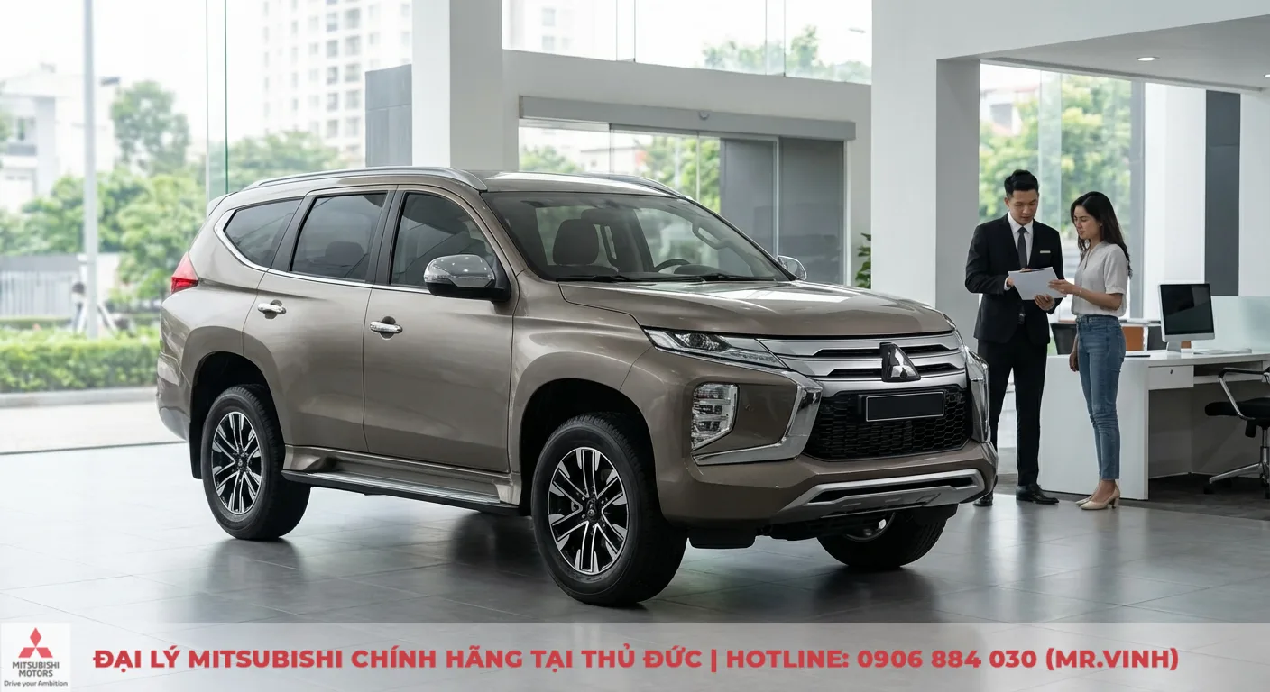 Xe SUV m&agrave;u n&acirc;u v&agrave;ng trong showroom &ocirc; t&ocirc; hiện đại, nh&acirc;n vi&ecirc;n b&aacute;n h&agrave;ng tư vấn kh&aacute;ch h&agrave;ng nữ với t&agrave;i liệu tr&ecirc;n tay