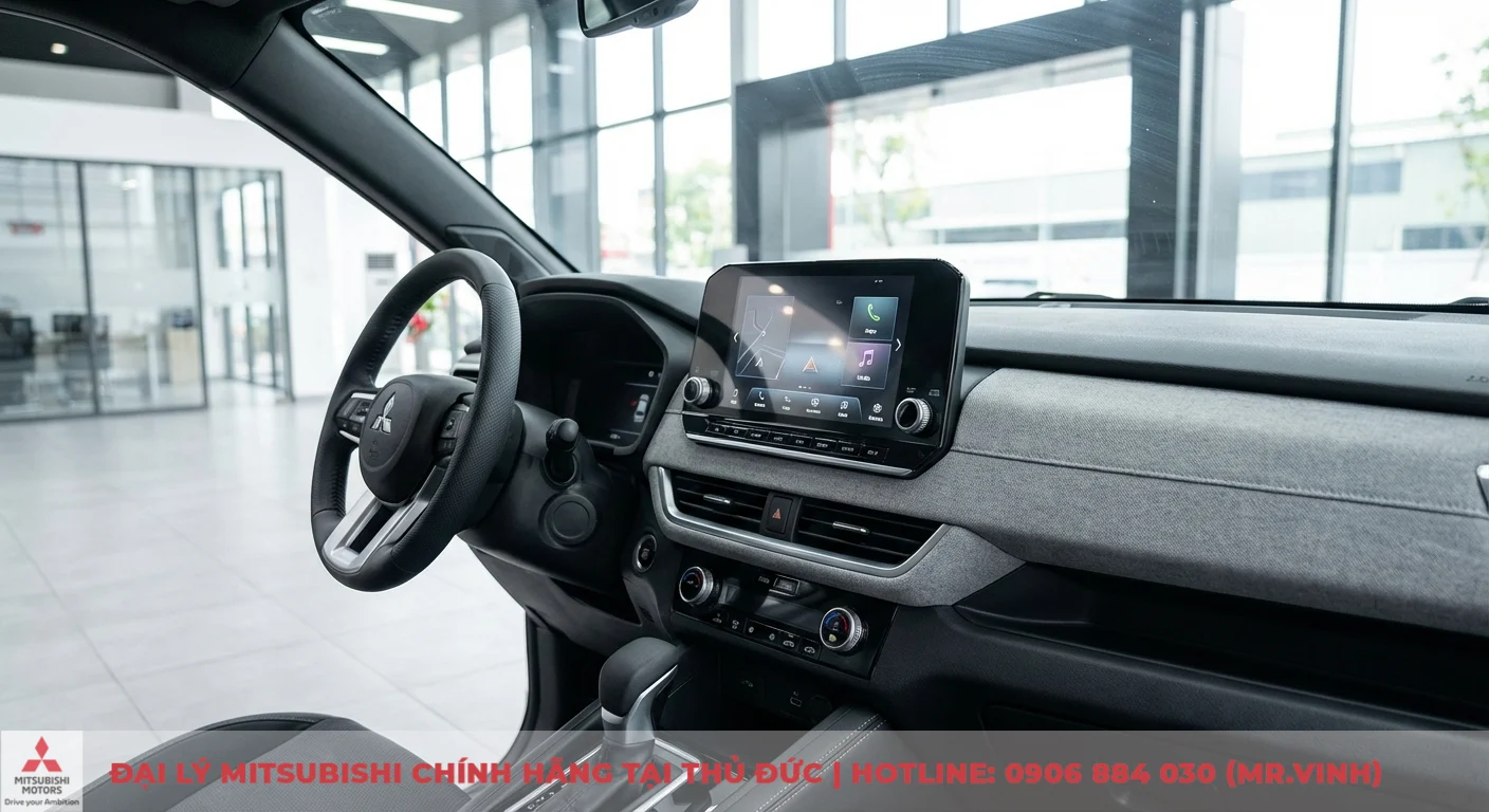 M&agrave;n h&igrave;nh giải tr&iacute; cảm ứng lớn v&agrave; hệ thống th&ocirc;ng tin đa phương tiện Mitsubishi Xforce 2026 với giao diện trực quan trong khoang l&aacute;i