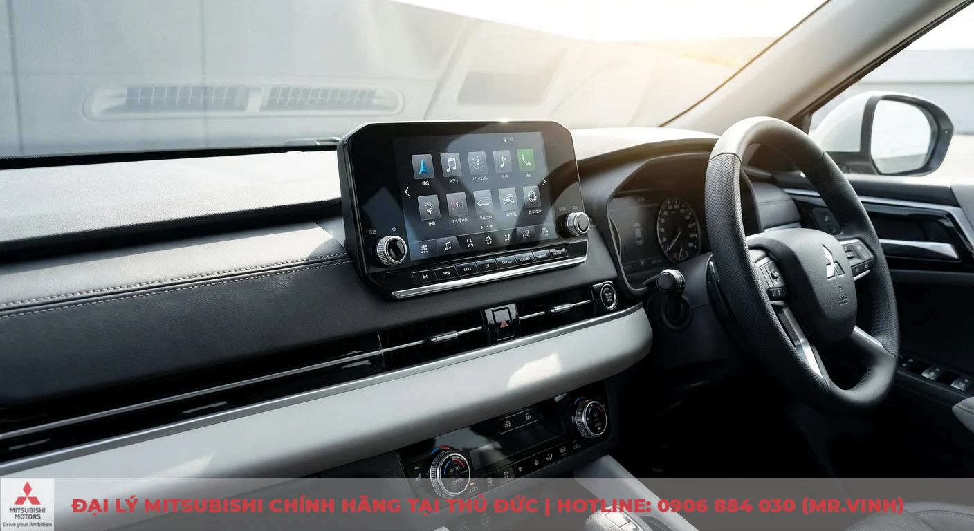 M&agrave;n h&igrave;nh giải tr&iacute; trung t&acirc;m lớn với giao diện đa chức năng v&agrave; hiện đại, thể hiện tiện nghi th&ocirc;ng minh tr&ecirc;n Xpander