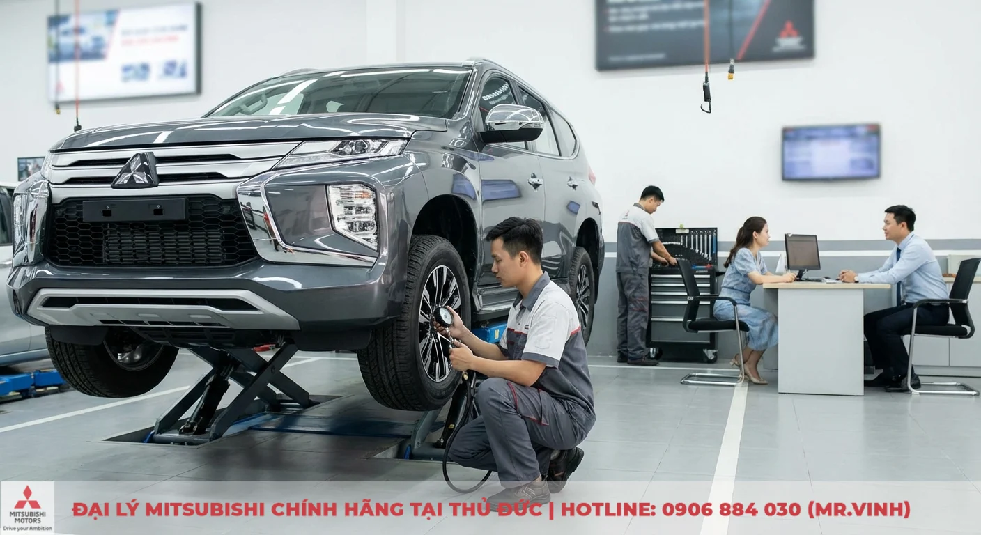 Kỹ thuật vi&ecirc;n kiểm tra &aacute;p suất lốp xe Mitsubishi định kỳ gi&uacute;p tối ưu vận h&agrave;nh v&agrave; trải nghiệm l&aacute;i tại TP.HCM