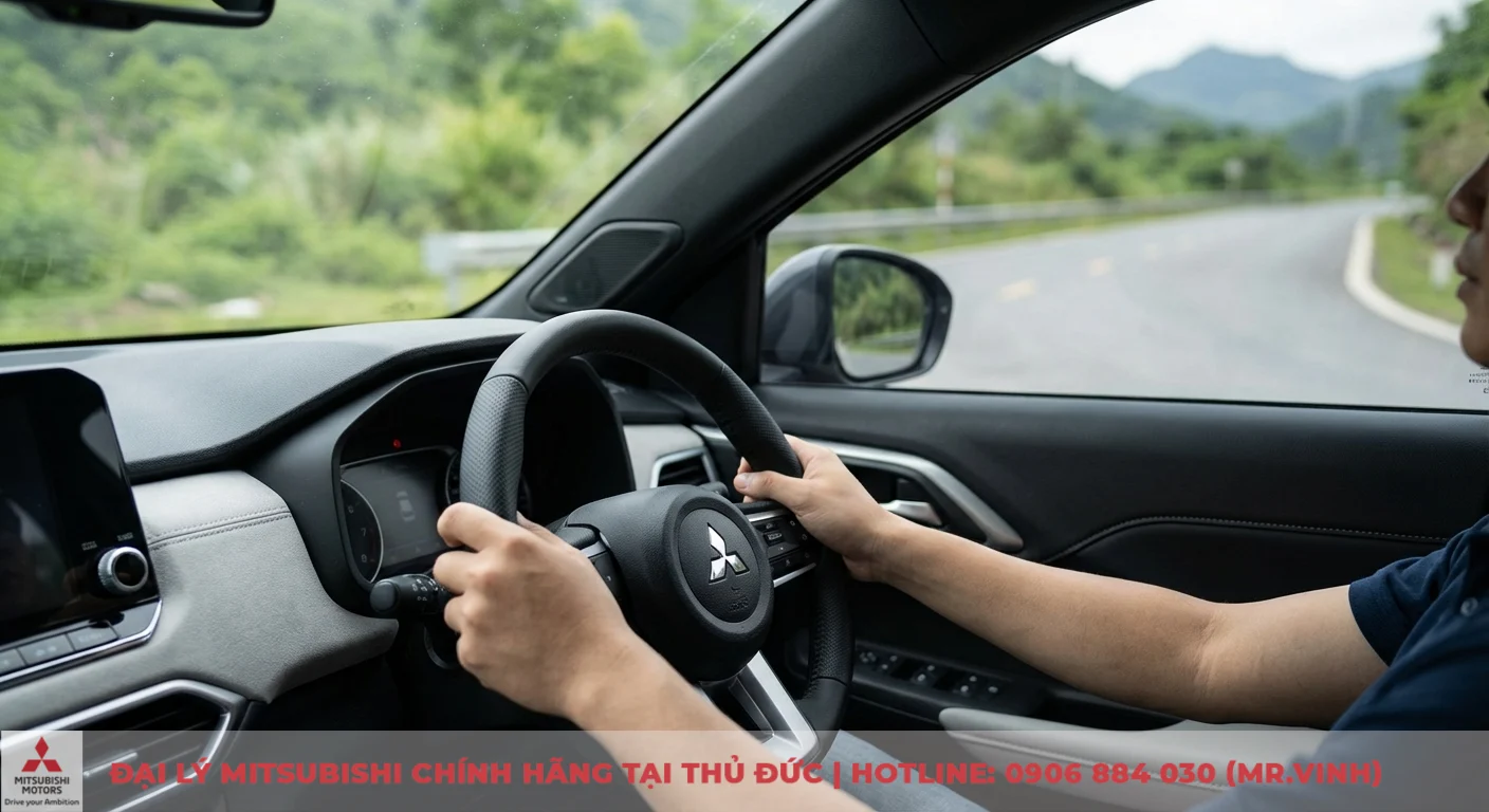 Vận hành Mitsubishi XFORCE 2026: Đánh giá cảm giác lái, độ êm 3 Người lái Mitsubishi XFORCE tự tin điều khiển trên hành trình êm ái, đường đèo núi với khả năng kiểm soát tối ưu