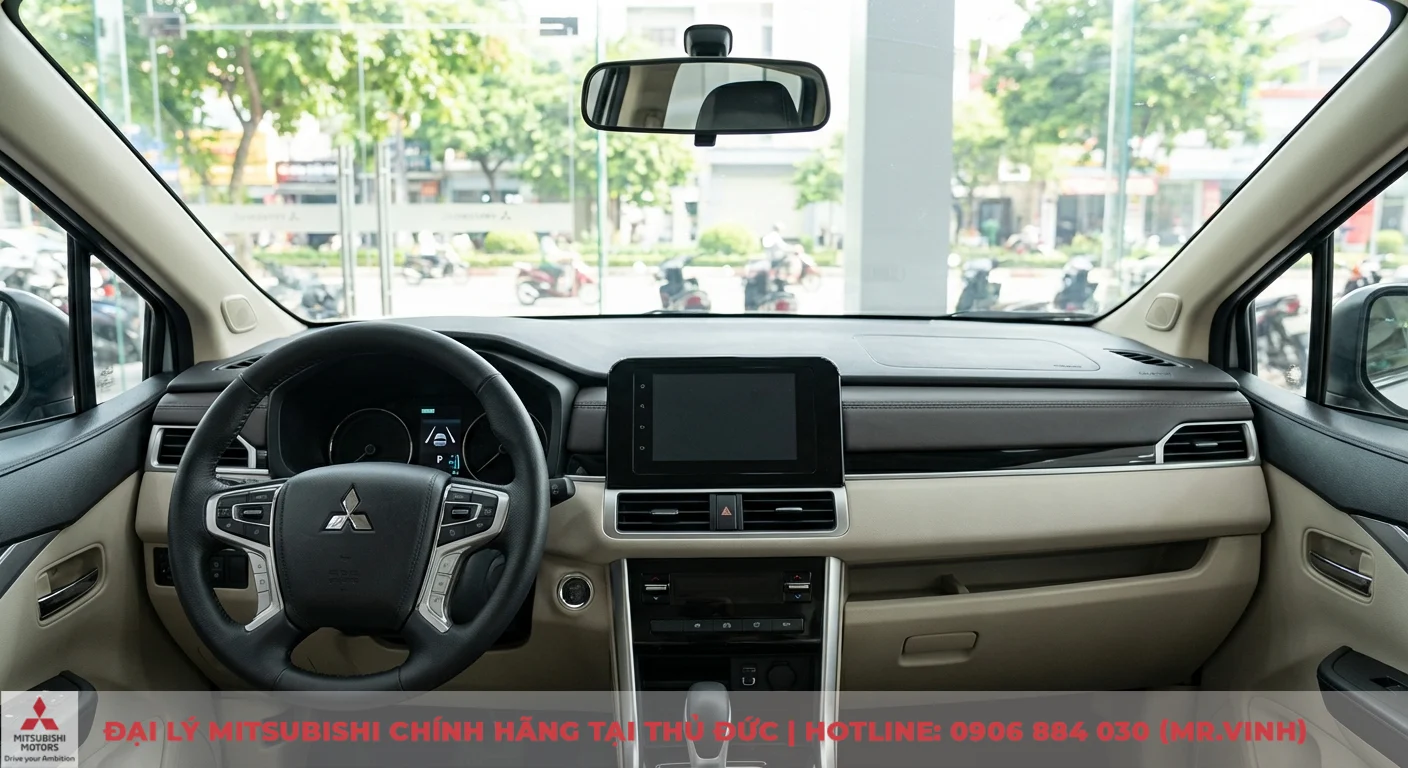 Nội thất Mitsubishi Xpander 2026 hiển thị c&aacute;c c&ocirc;ng nghệ hỗ trợ vận h&agrave;nh ti&ecirc;n tiến ADAS, c&oacute; biểu tượng giữ l&agrave;n đường