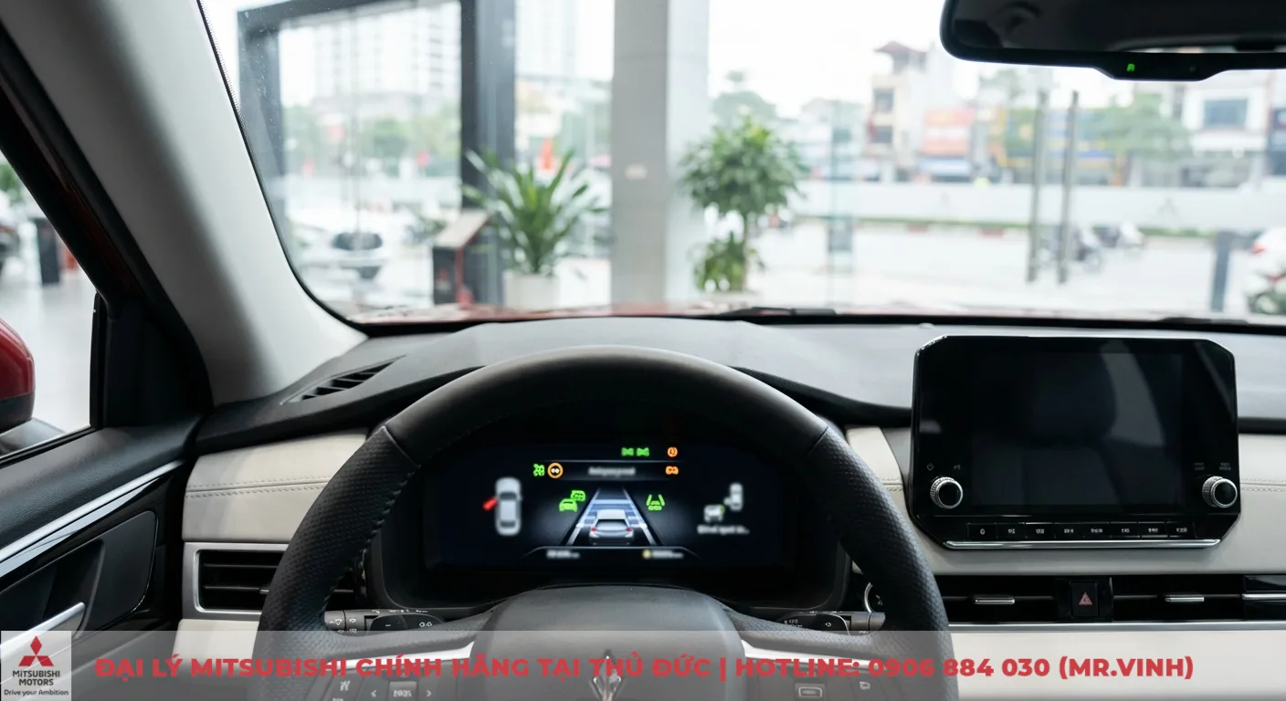 Vận hành Xpander Cross 2026: Cập nhật cảm giác lái và độ êm ái 3 Các công nghệ hỗ trợ lái ADAS trên Xpander Cross 2026 hiển thị cảnh báo điểm mù, ga tự động và hỗ trợ giữ làn đường