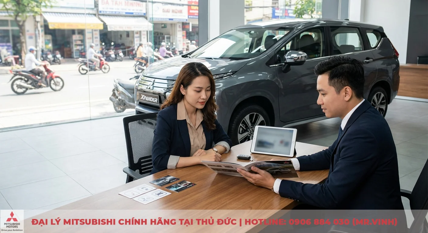 Kh&aacute;ch h&agrave;ng t&igrave;m hiểu c&ocirc;ng nghệ an to&agrave;n v&agrave; t&iacute;nh năng bảo vệ tối đa tr&ecirc;n xe Xpander c&ugrave;ng nh&acirc;n vi&ecirc;n tư vấn