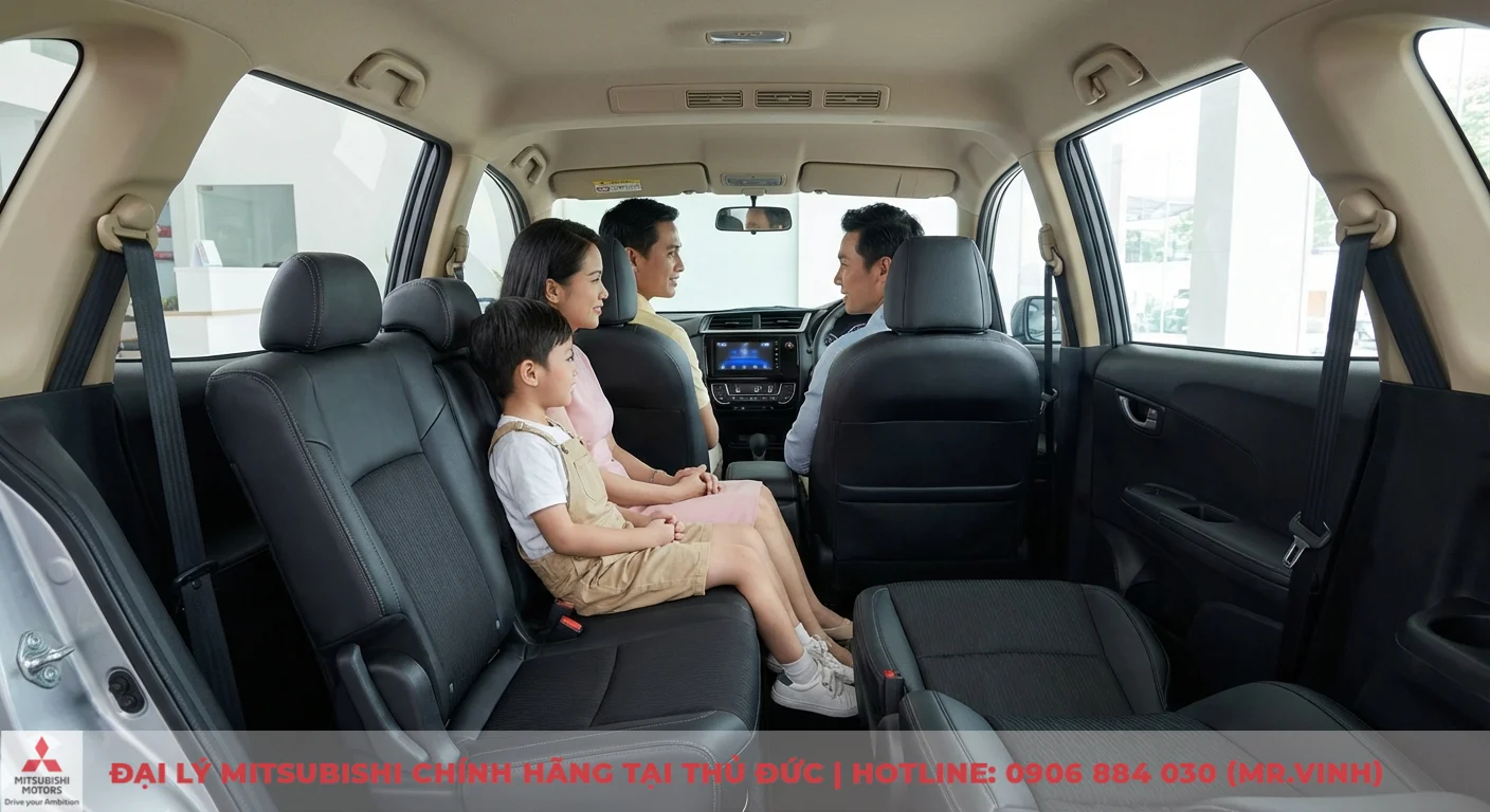 Xpander Cross 2026 và BR-V: So sánh chi tiết, xe nào đáng mua? 3 Nội thất Honda BR-V rộng rãi với gia đình trên hàng ghế thứ hai, thể hiện sự thoải mái và tiện nghi cho mọi chuyến đi