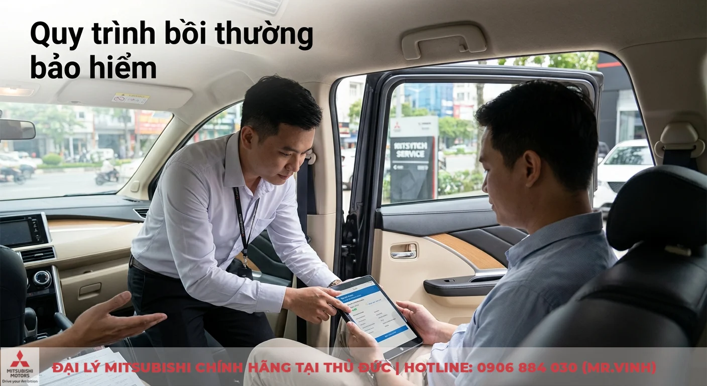 Bảo hiểm người ngồi trên xe ô tô: Quyền lợi, phí & bồi thường 2 Quy trình bồi thường bảo hiểm tai nạn được nhân viên hướng dẫn khách hàng trên máy tính bảng ngay trong xe