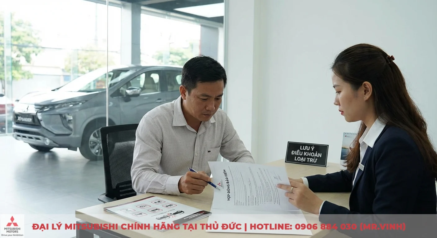 Hợp đồng bảo hiểm xe hơi: kh&aacute;ch h&agrave;ng đang được tư vấn về c&aacute;c điều khoản v&agrave; lưu &yacute; điểm loại trừ quan trọng