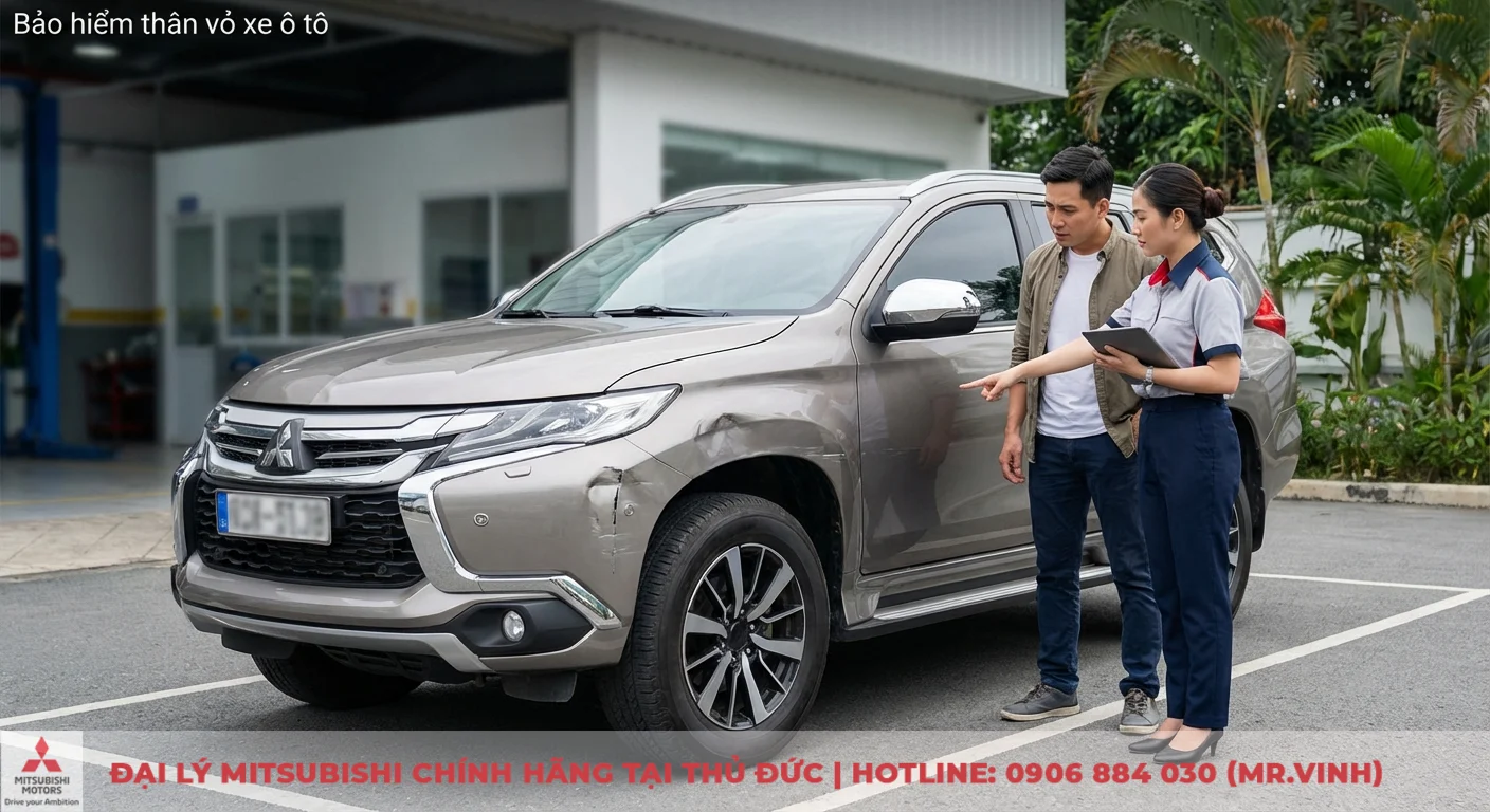 Bảo hiểm thân vỏ xe ô tô: Quyền lợi, phí & quy trình bồi thường 1 Bảo hiểm thân vỏ xe ô tô bồi thường thiệt hại vật chất khi xe gặp sự cố, với tư vấn viên đang kiểm tra