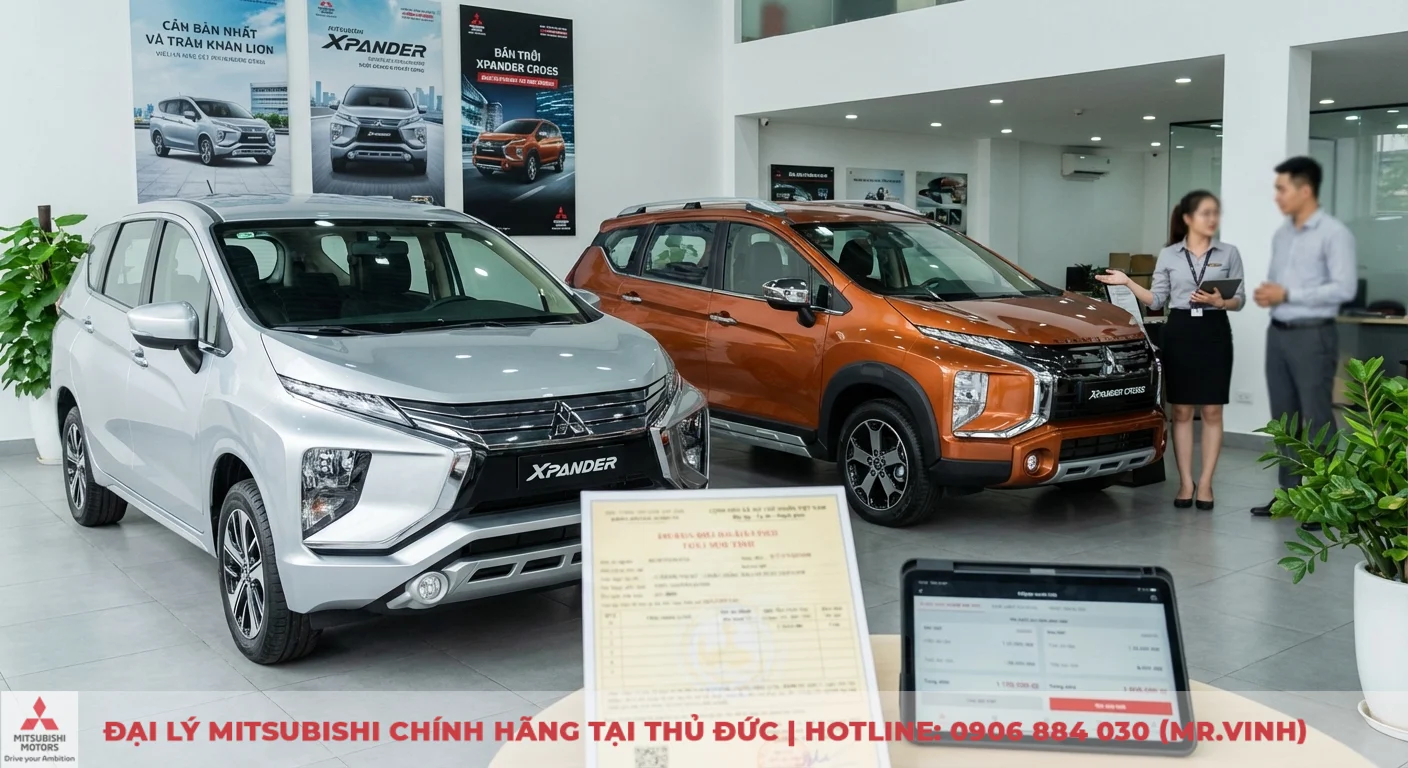 Bảo hiểm thân vỏ Xpander: Quyền lợi, hồ sơ, quy trình bồi thường 2 Phí bảo hiểm thân vỏ Xpander bị ảnh hưởng bởi phiên bản và giá trị xe, với hai chiếc Xpander Cross trưng bày cùng bảng tính chi phí